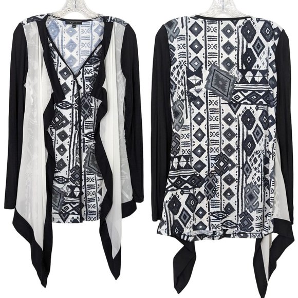 Cativa long sleeve button front abstract white black blouse size Medium - Picture 1 of 11